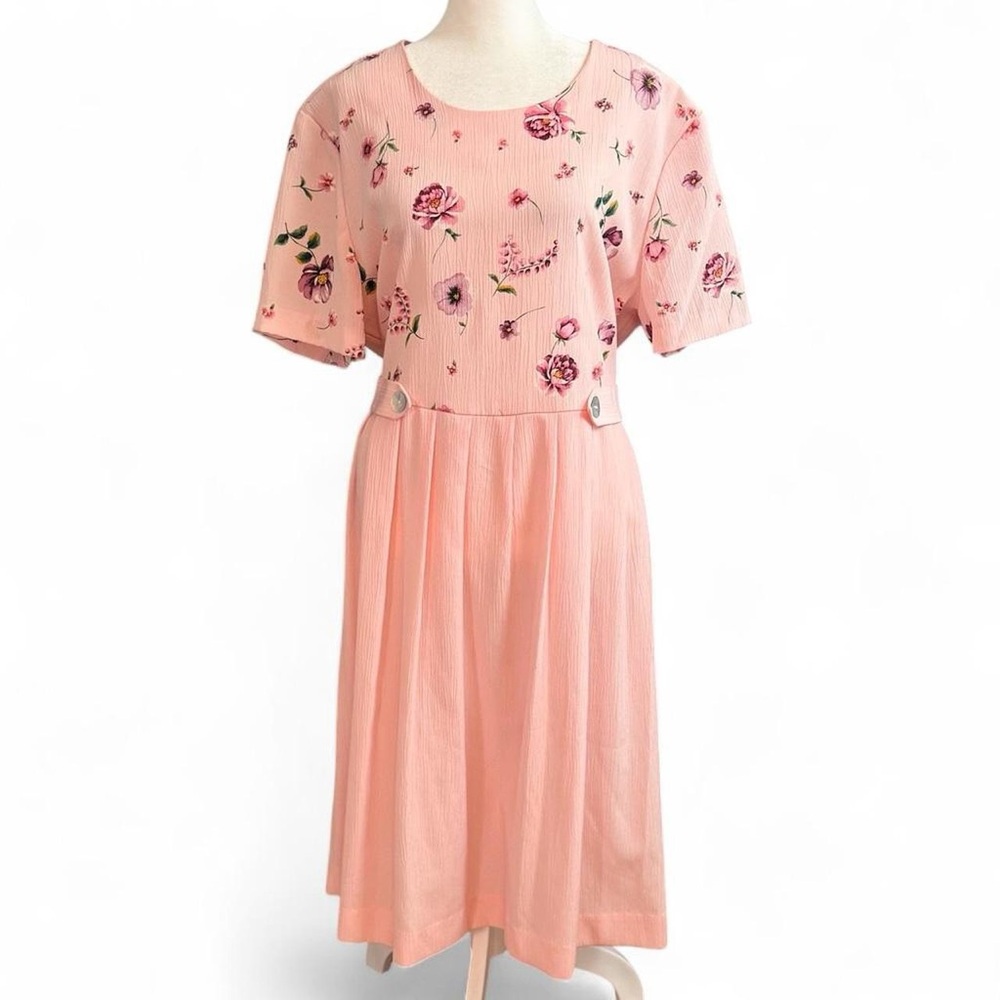 Vintage Miss Dorby Pink Floral Midi Dress Size 16 Cottagecore
